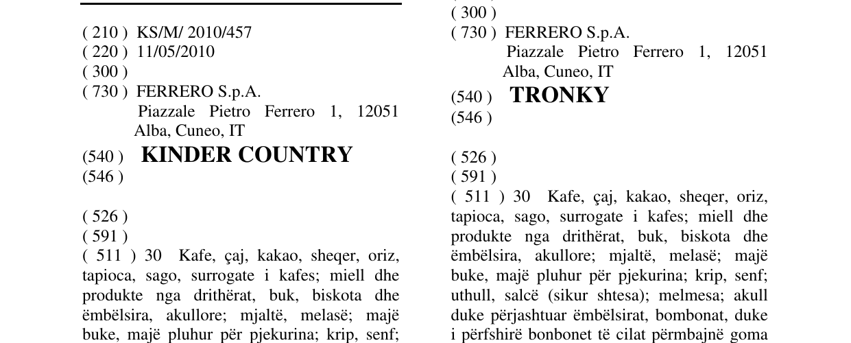 Zëri i markës KINDER COUNTRY në buletin