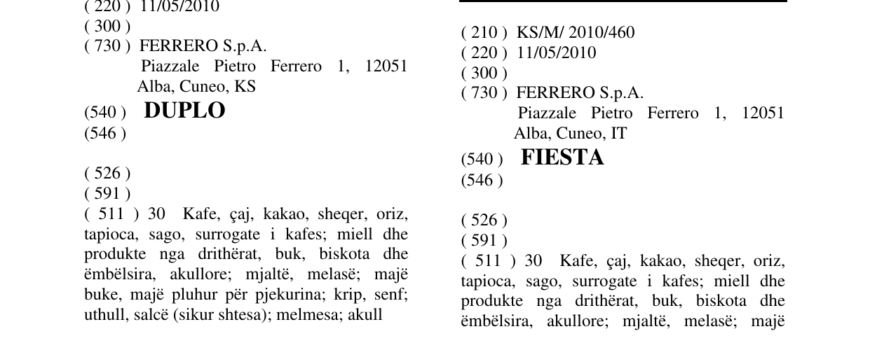 Zëri i markës FIESTA në buletin