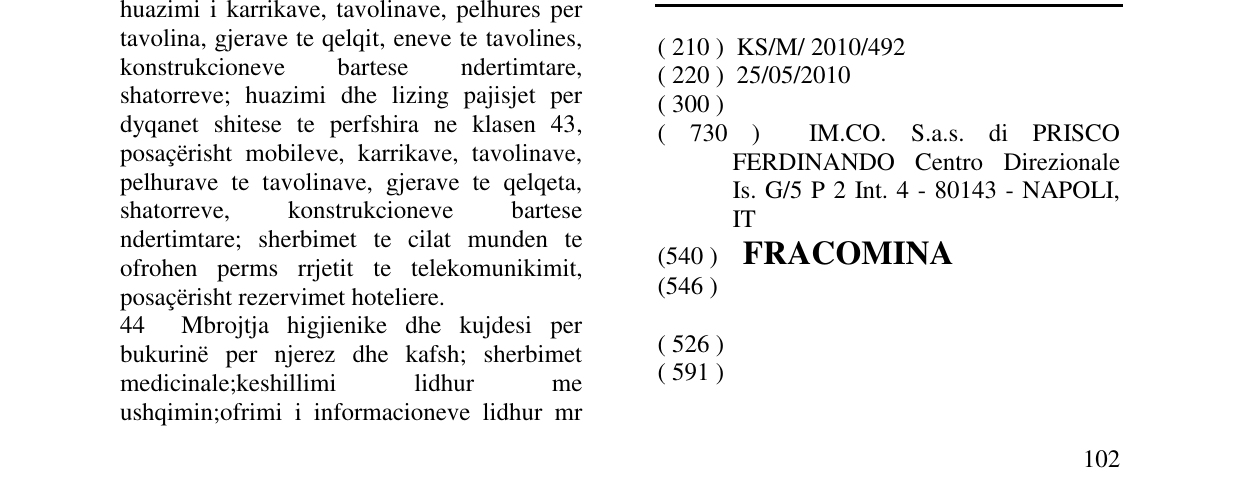 Zëri i markës FRACOMINA në buletin