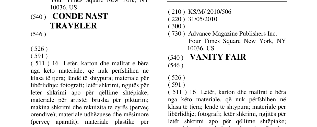 Zëri i markës VANITY FAIR në buletin