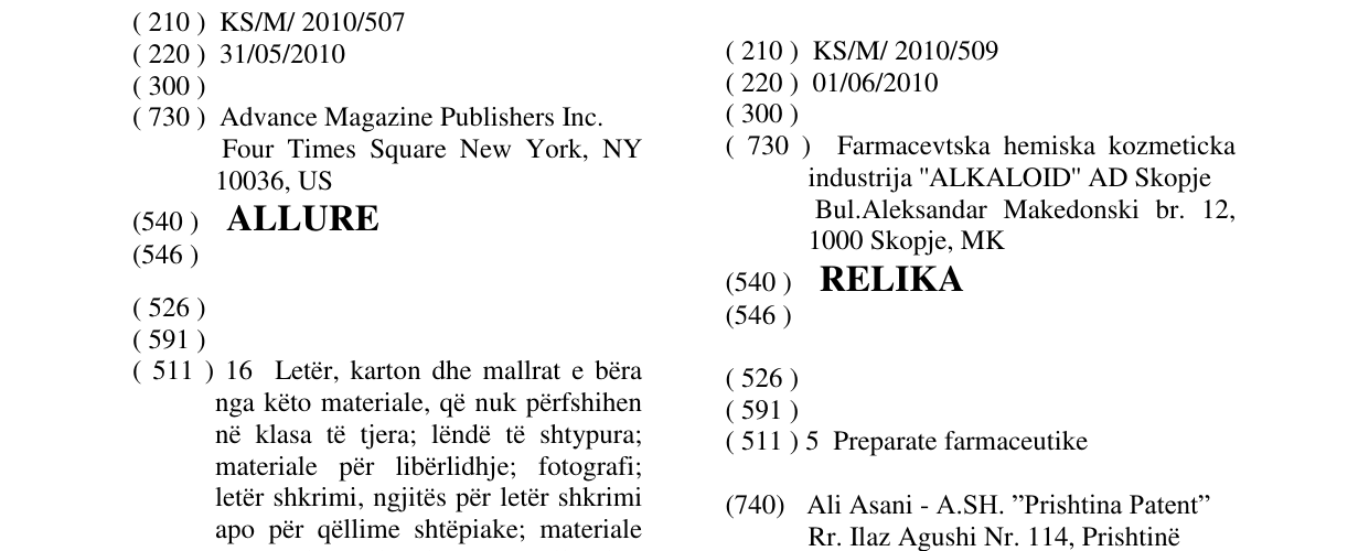 Zëri i markës RELIKA në buletin