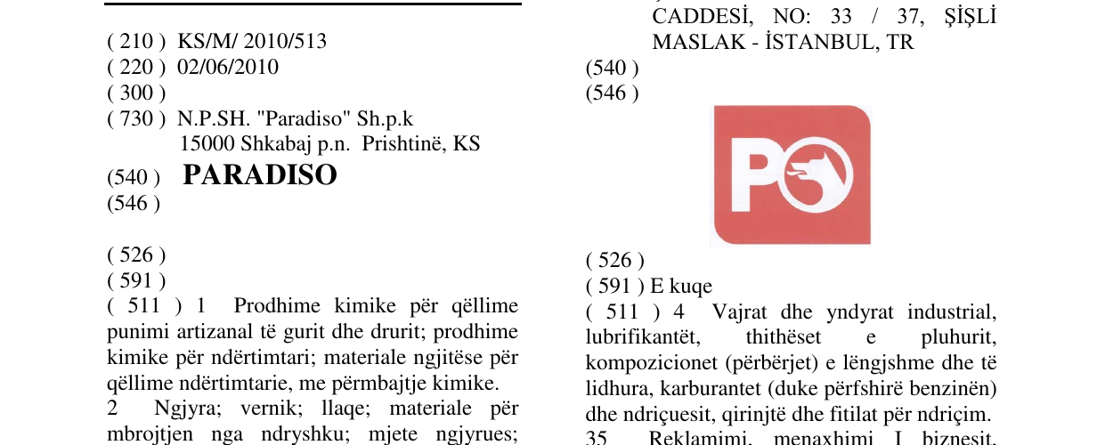 Zëri i markës PARADISO në buletin