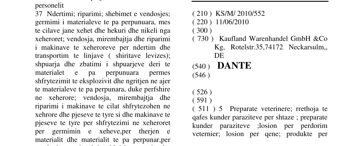 Zëri i markës DANTE në buletin