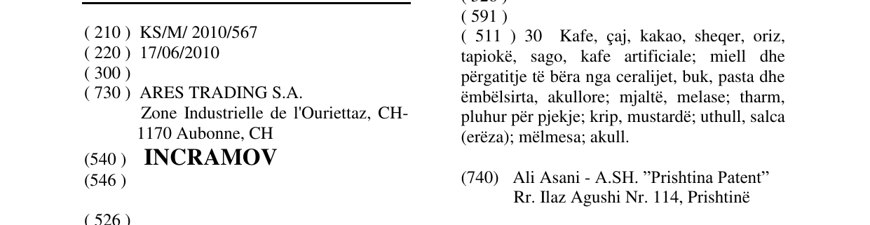Zëri i markës INCRAMOV në buletin