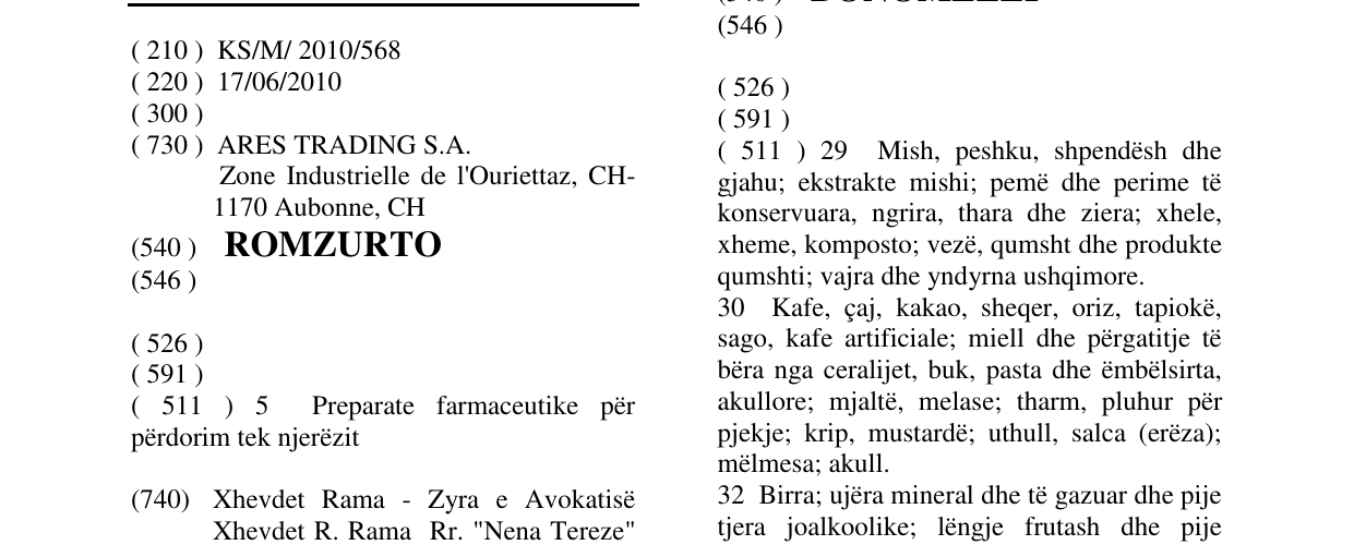 Zëri i markës ROMZURTO në buletin
