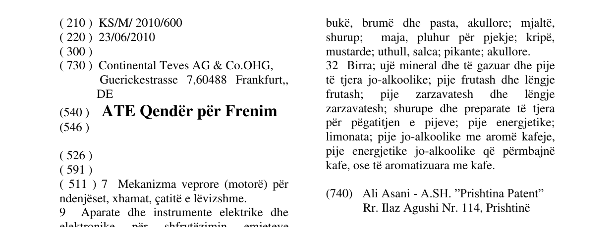 Zëri i markës ATE Qendër për Frenim në buletin