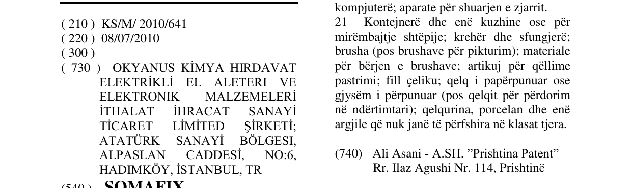 Zëri i markës SOMAFIX në buletin