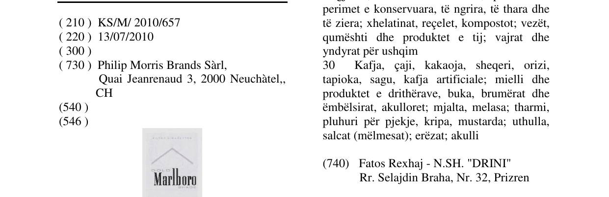 Zëri i markës GOLD Marlboro SHADE në buletin