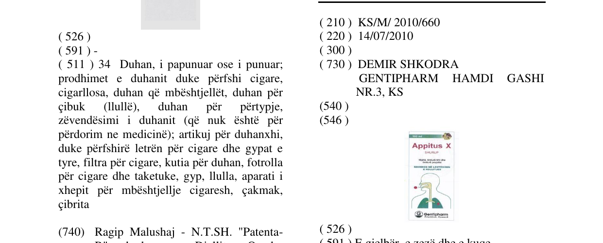 Zëri i markës Appitus X SHURUP në buletin