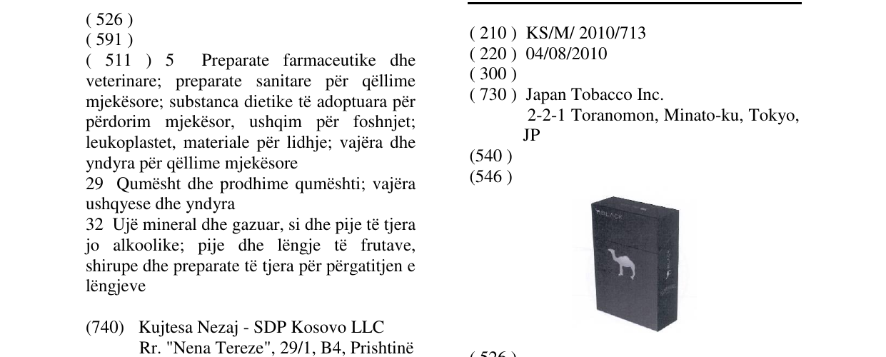 Zëri i markës CAMEL BLACK në buletin