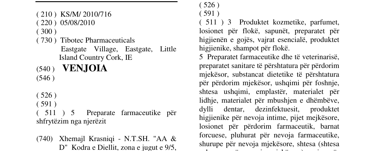 Zëri i markës VENJOIA në buletin
