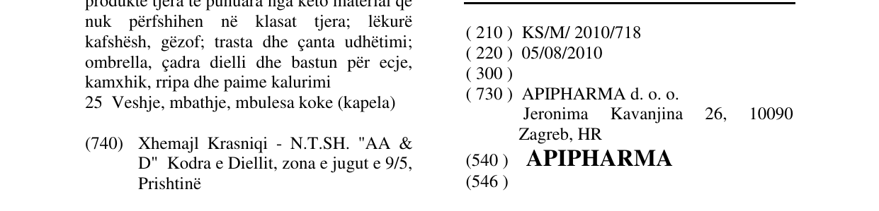 Zëri i markës APIPHARMA në buletin