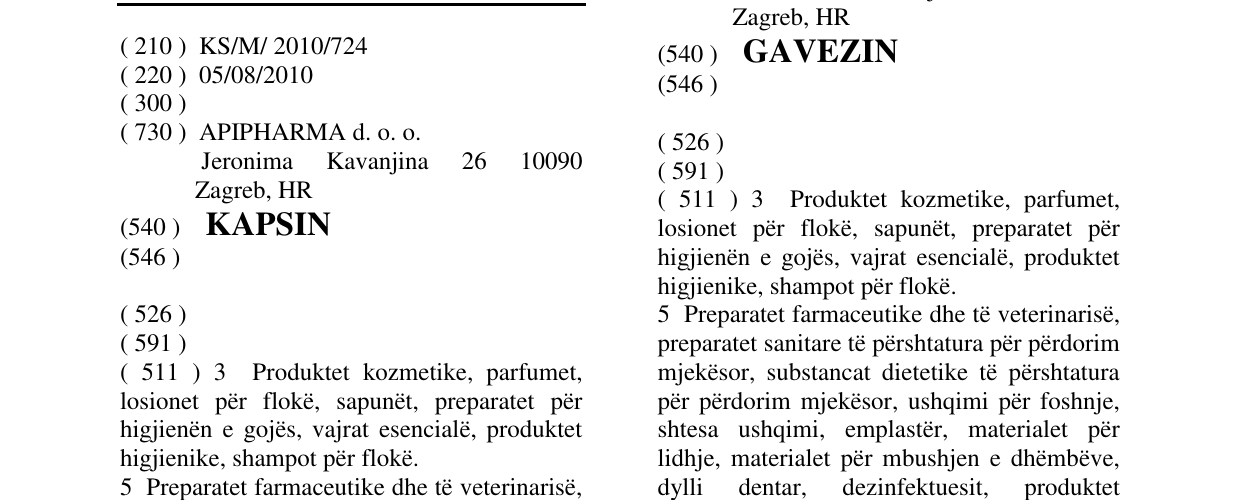 Zëri i markës KAPSIN në buletin