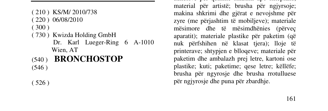 Zëri i markës BRONCHOSTOP në buletin