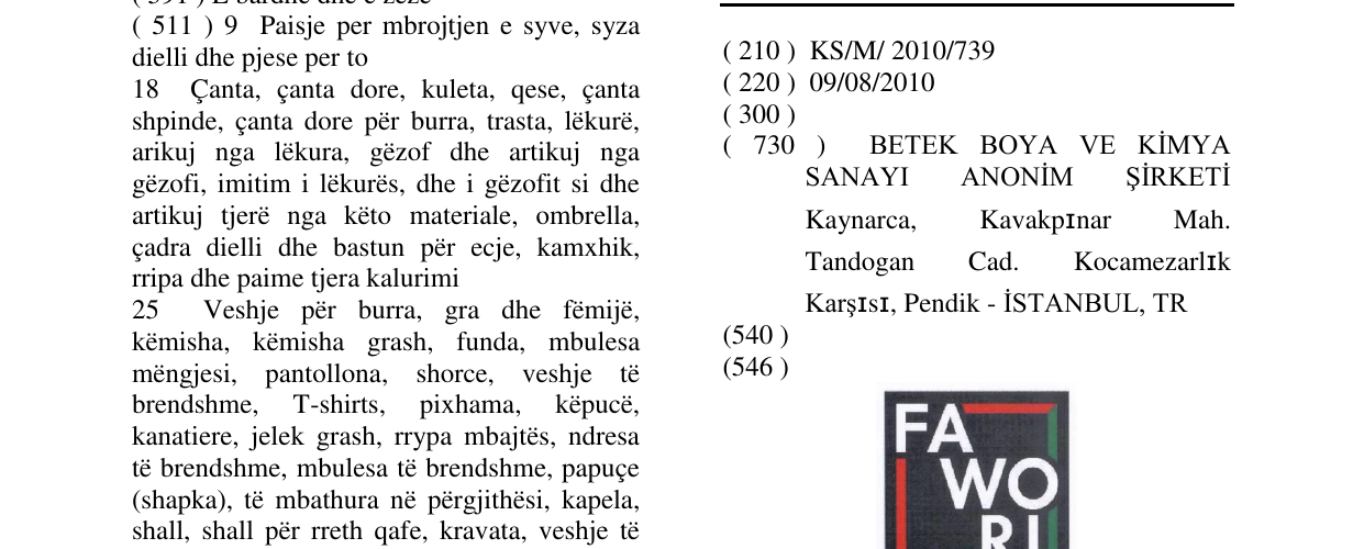 Zëri i markës FA WO RI në buletin