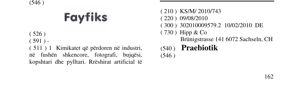 Zëri i markës Praebiotik në buletin