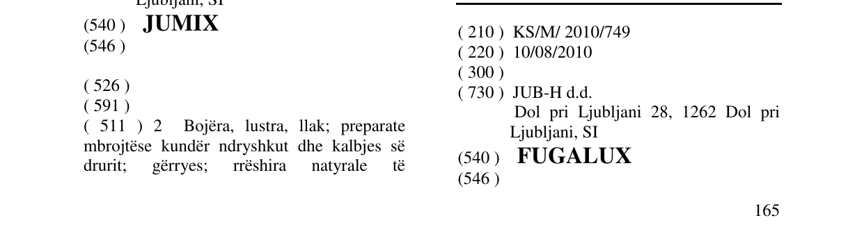 Zëri i markës FUGALUX në buletin
