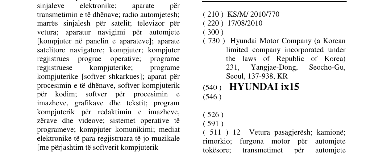 Zëri i markës HYUNDAI ix15 në buletin