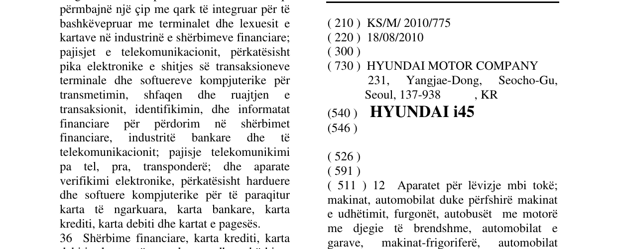 Zëri i markës HYUNDAI i45 në buletin