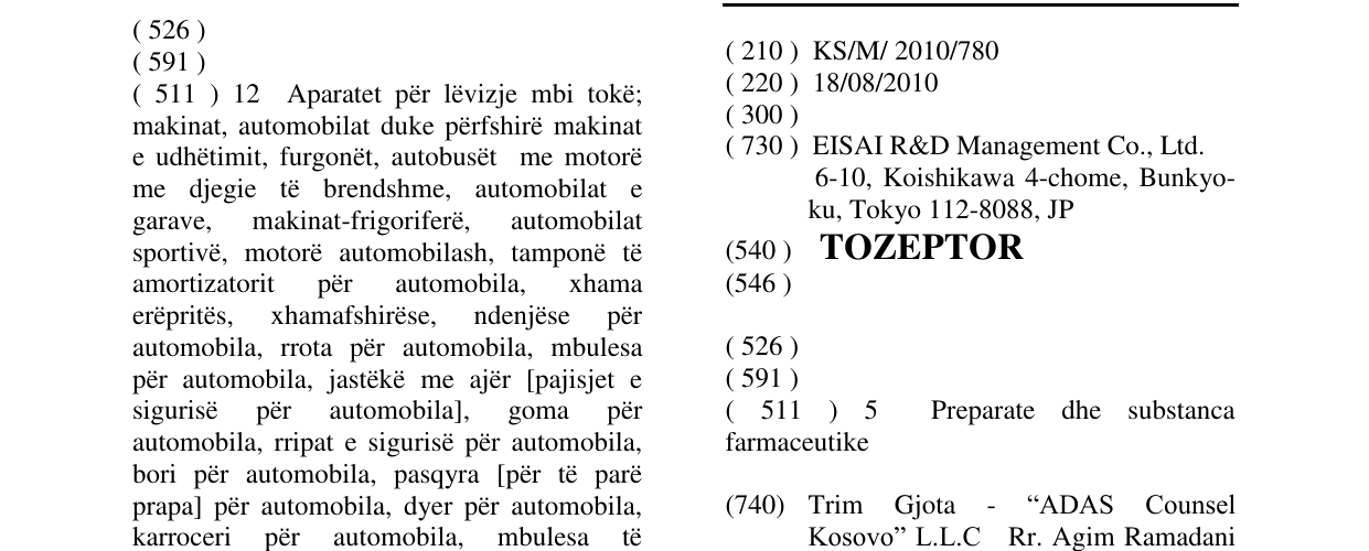 Zëri i markës TOZEPTOR në buletin