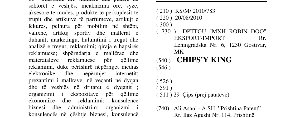Zëri i markës CHIPS'Y KING në buletin