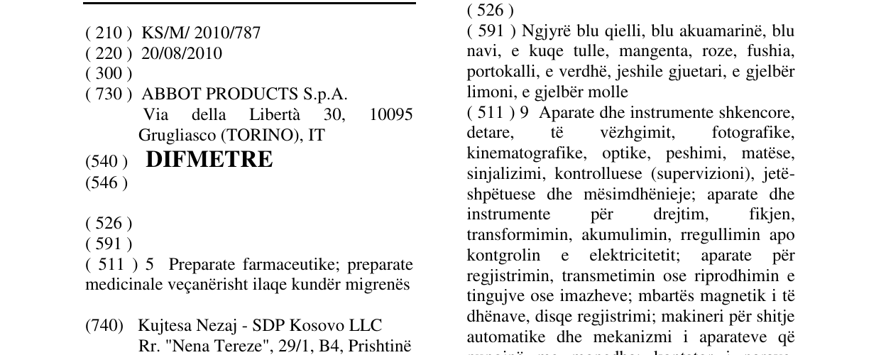 Zëri i markës DIFMETRE në buletin