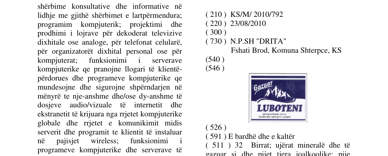 Zëri i markës LUBOTENI në buletin