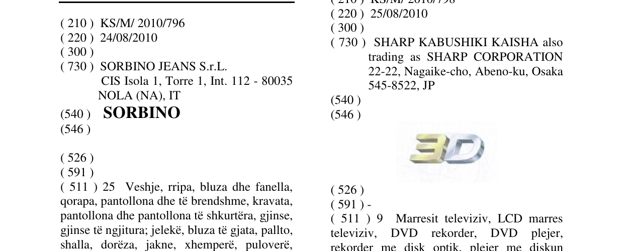Zëri i markës SORBINO në buletin