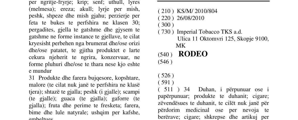 Zëri i markës RODEO në buletin