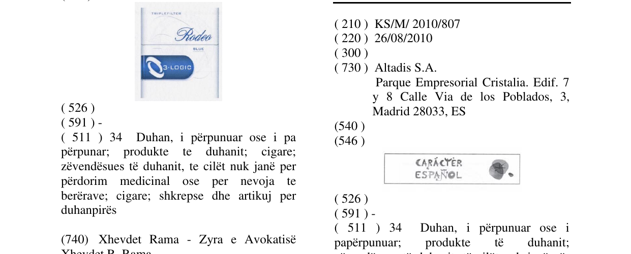 Zëri i markës CARACTER ESPANOL në buletin