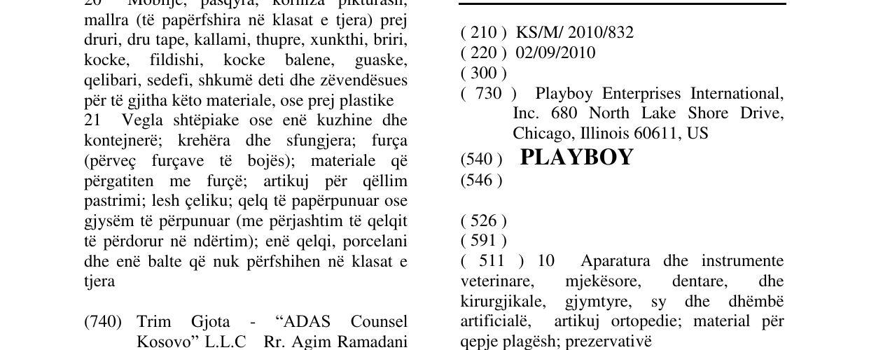 Zëri i markës PLAYBOY në buletin