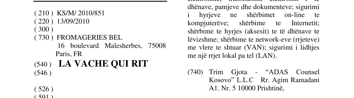 Zëri i markës LA VACHE QUI RIT në buletin