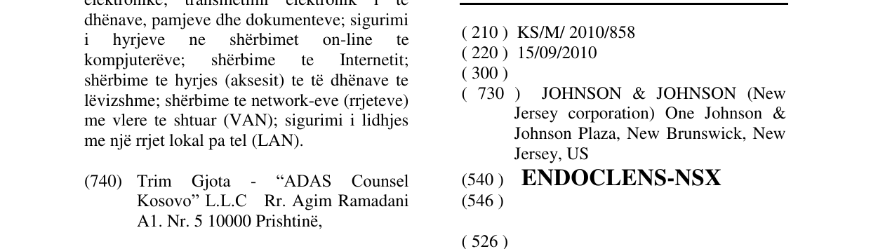 Zëri i markës ENDOCLENS-NSX në buletin