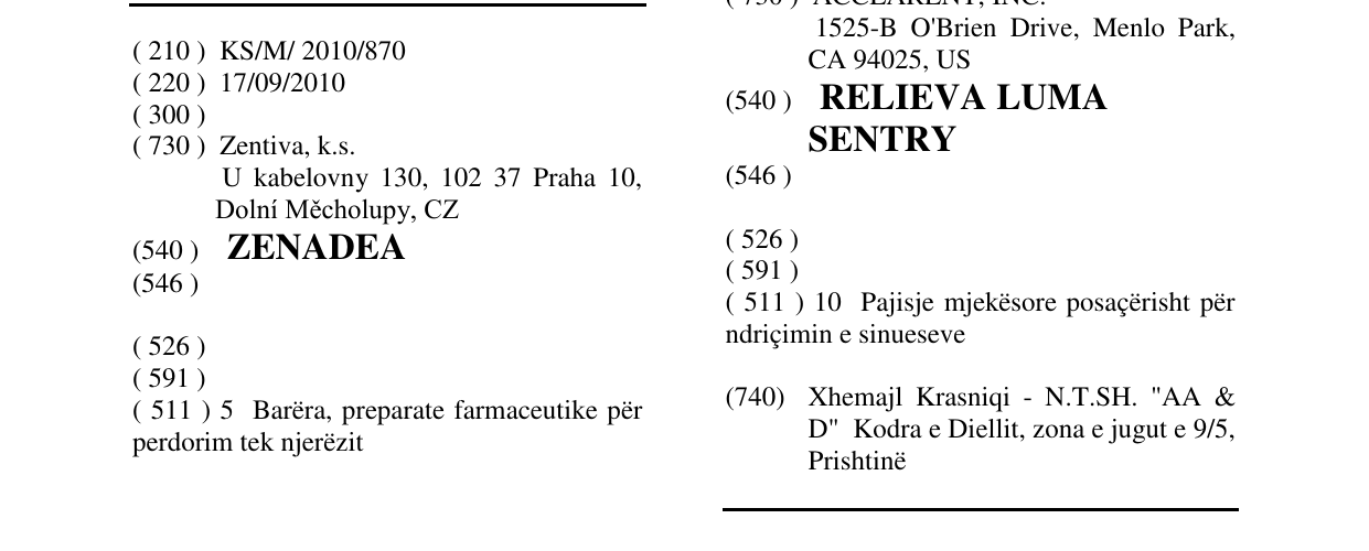 Zëri i markës ZENADEA në buletin