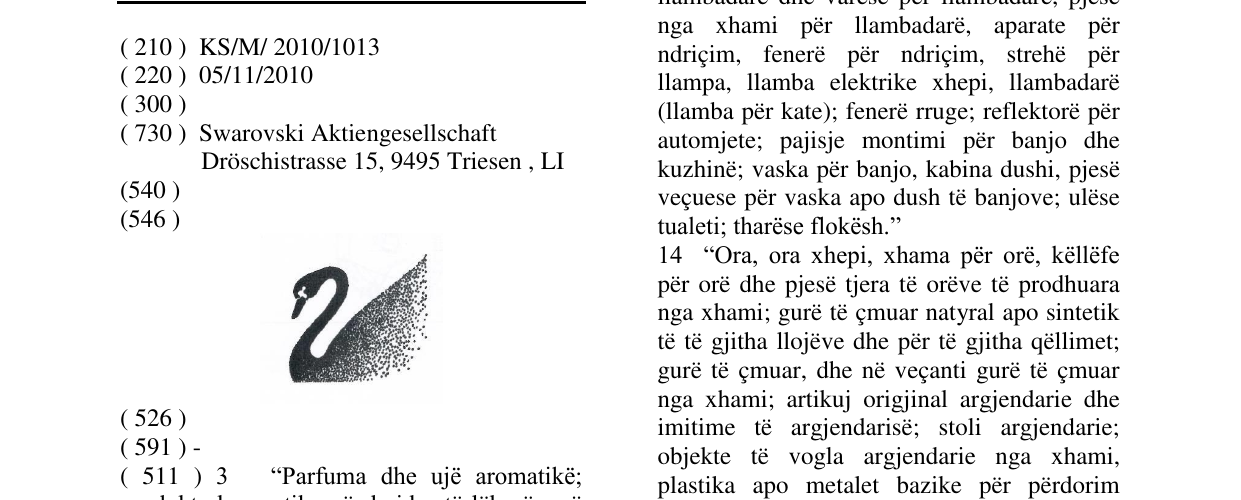 Zëri i markës Swan Figurative në buletin