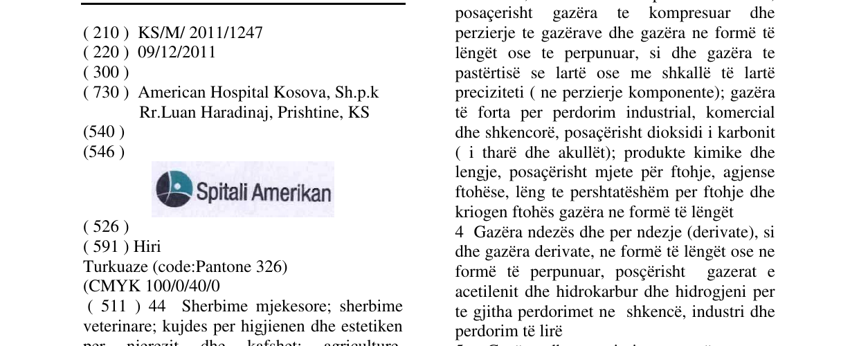 Zëri i markës Spitali Amerikan në buletin