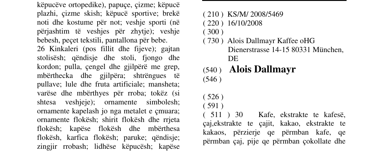 Zëri i markës Alois Dallmayr në buletin