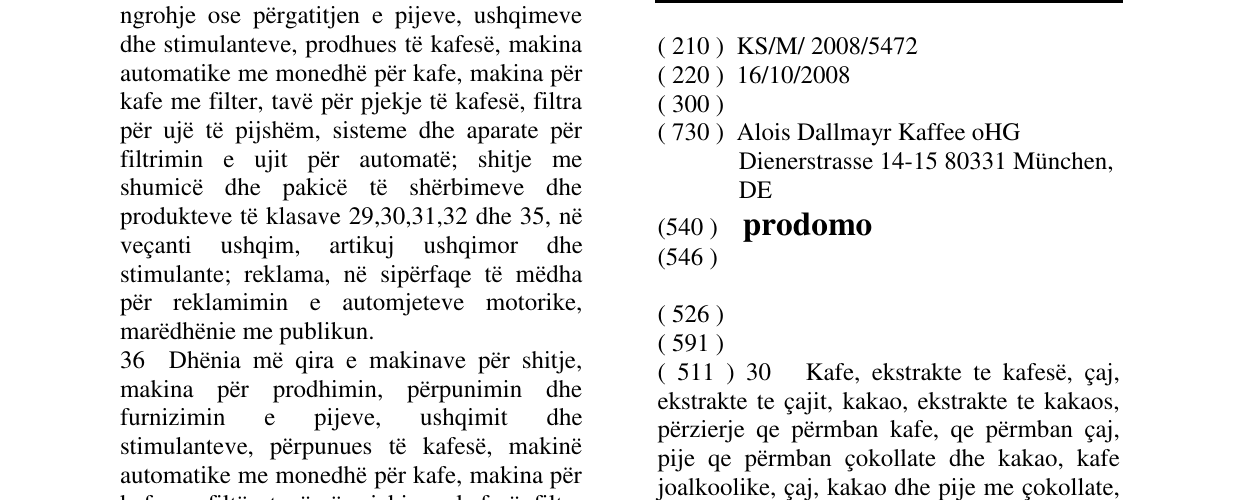 Zëri i markës prodomo në buletin