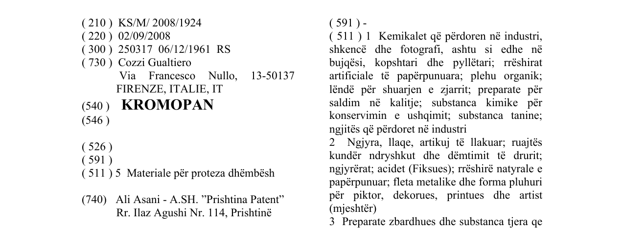 Zëri i markës KROMOPAN në buletin