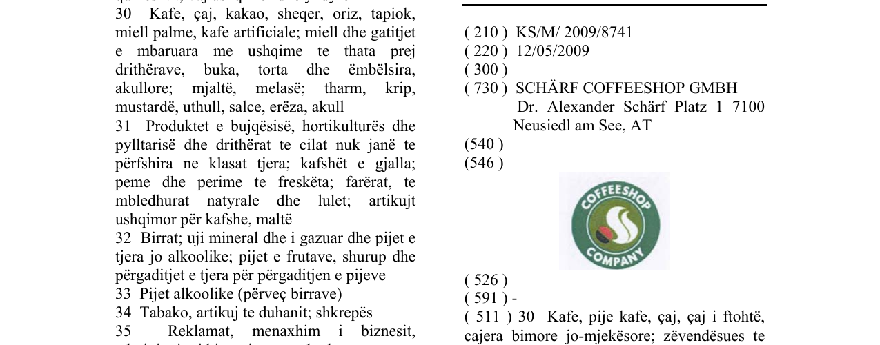 Zëri i markës COFFEESHOP COMPANY në buletin