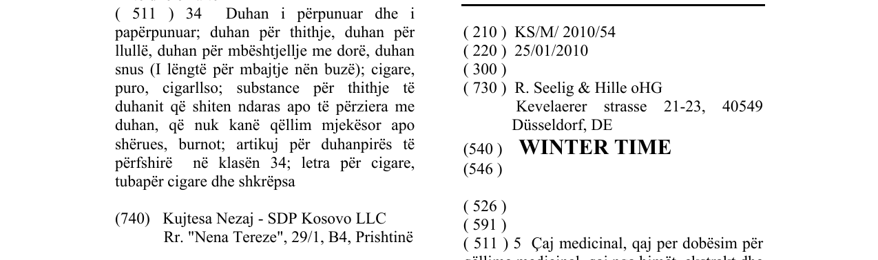 Zëri i markës WINTER TIME në buletin