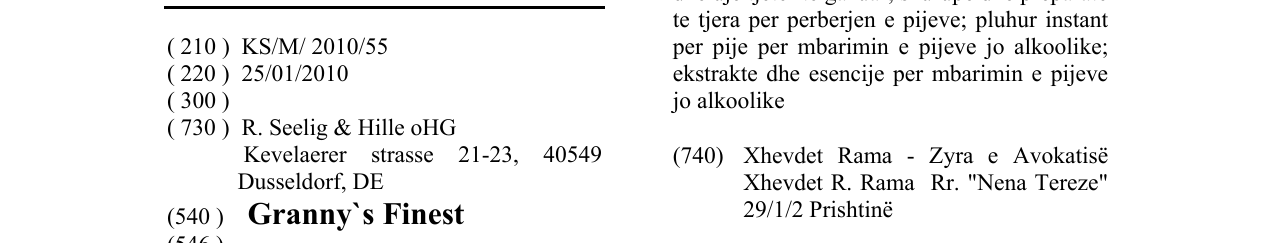 Zëri i markës Granny`s Finest në buletin