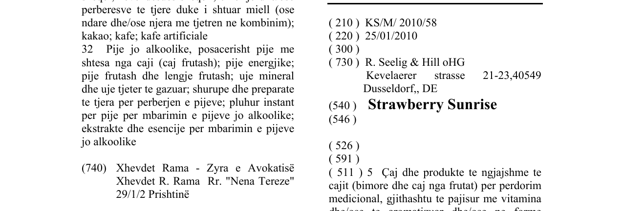 Zëri i markës Strawberry Sunrise në buletin