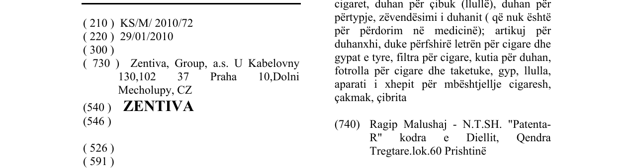Zëri i markës ZENTIVA në buletin