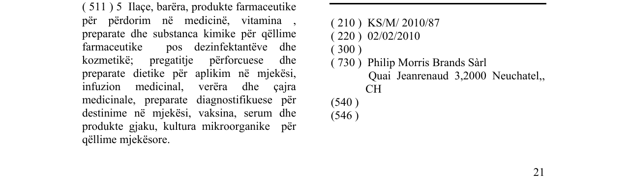 Zëri i markës TOBACCO ZONE FILTER në buletin