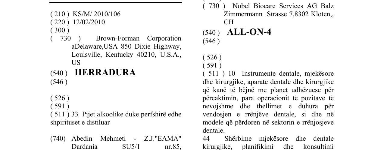 Zëri i markës HERRADURA në buletin