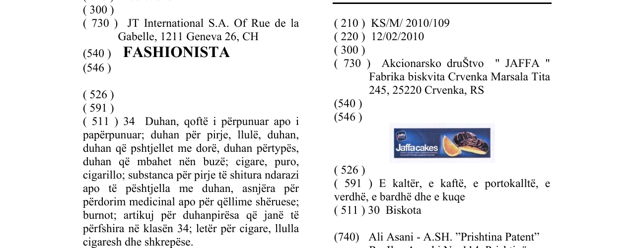 Zëri i markës Jaffacakes në buletin