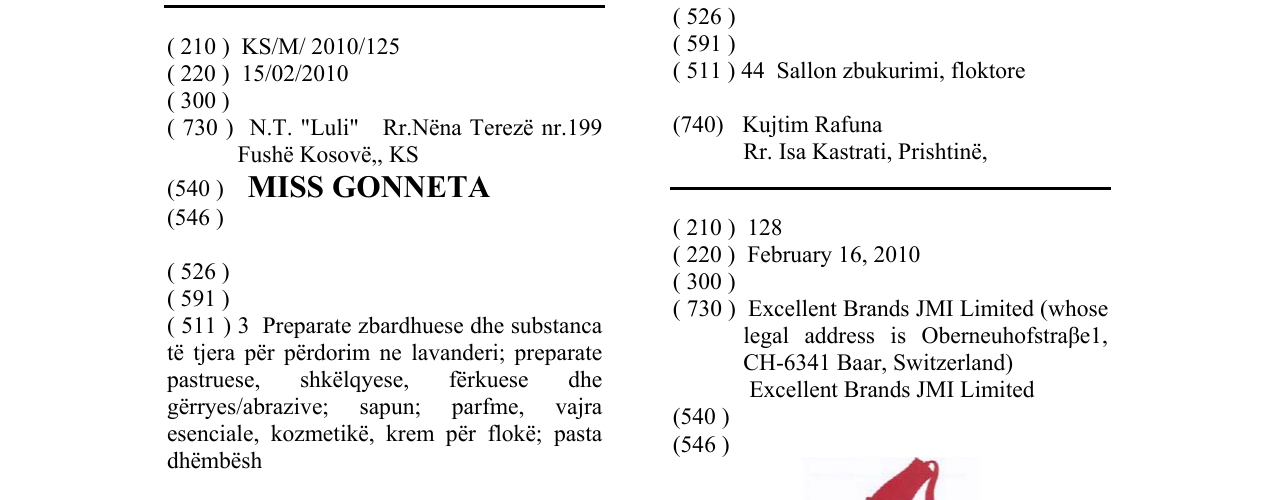 Zëri i markës MISS GONNETA në buletin