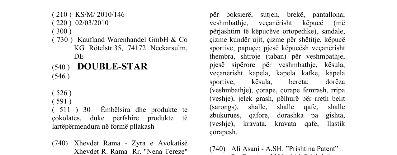 Zëri i markës DOUBLE-STAR në buletin