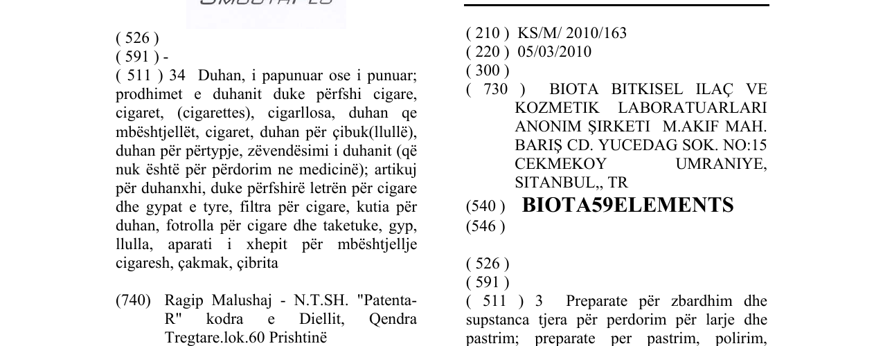 Zëri i markës BIOTA59ELEMENTS në buletin